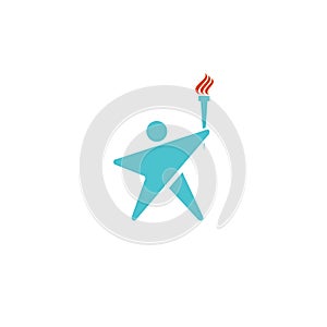 Leader human logo torch fire, man silhouette shaped star mockup logotype, sport champion icon