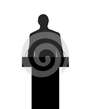 Leader man near tribune, silhouette. Vector illustration