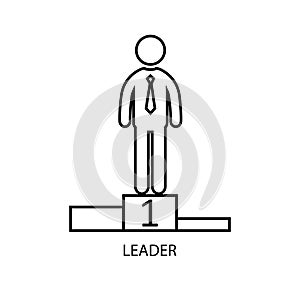 Leader man standing on the winner`s podium isolated on a white background. Vector illustration