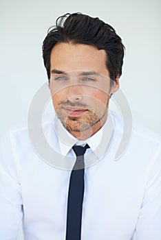 The leader of the pack. A handsome businessman in a shirt and tie.