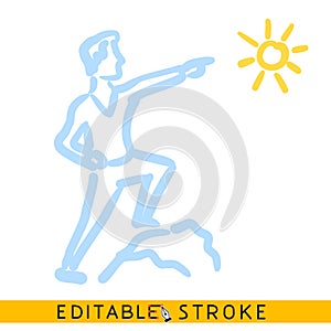 Leader point to sun icon. Editable stroke flat line icon. Doodle sketch