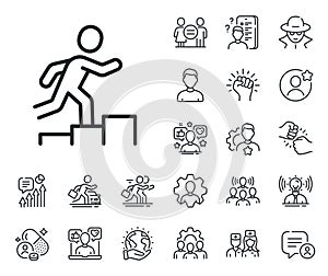 Leader run line icon. Person running sign. Specialist, doctor and job competition. Vector