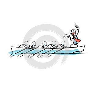 Leader teamwork business concept boat rowers