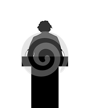 Leader woman near tribune, silhouette. Vector illustration