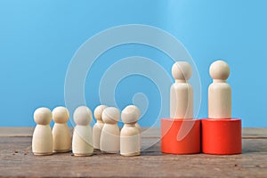 Leaders is surrounded by a crowd of people. Leadership and team management concept