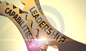 Leadership Capabilities Concept. Golden Metallic Cog Gears. 3D.