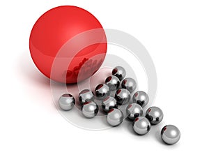 Leadership concept with arrow metallic balls red leader