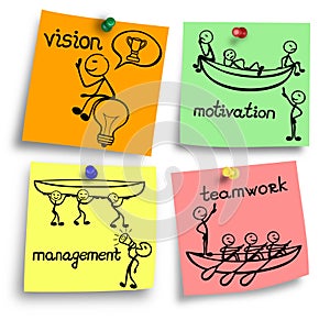 Leadership concept on a colorful notes