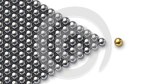 Leadership concept. Gold leader ball standing out from the crowd of silver balls
