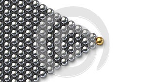 Leadership concept. Gold leader ball standing out from the crowd of silver balls