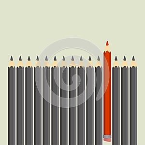 Leadership concept. Group of black pencils with red one. Vector illustration