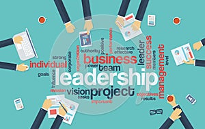 Leadership concept infographics. Word cloud with