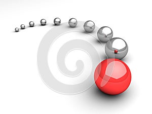 Leadership concept with red ball leader on white