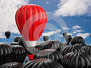 Leadership concept with red hot air balloon