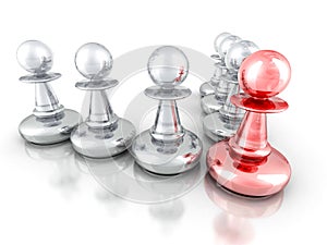 Leadership Concept with Red Pawn Forward Other Team Group