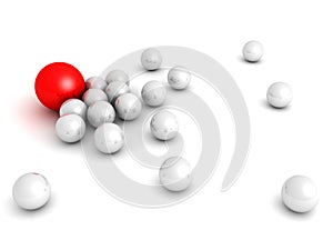 Leadership concept with red sphere and many white ones