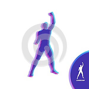 Leadership concept. Standing Man. Human with arm up. Silhouette for sport championship. The victory celebration. Vector