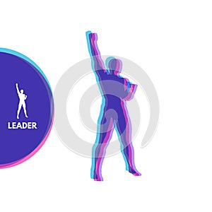 Leadership concept. Standing Man. Human with arm up. Silhouette for sport championship. The victory celebration. Vector