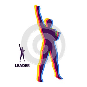 Leadership concept. Standing Man. Human with arm up. Silhouette for sport championship. The victory celebration. Vector