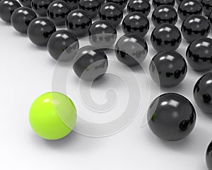 Leadership concept, yellow leader ball, standing out from the crowd on white background. 3D rendering