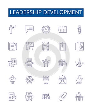 Leadership development line icons signs set. Design collection of Leadership, development, coaching, workshops