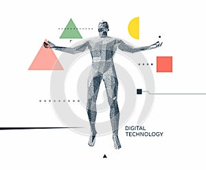 Leadership, freedom or development concept. Jumping man. 3D human body model. Design for sport. Vector illustration composed of