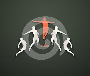 Leadership, freedom or happiness concept. Successful team leader. Vector illustration with people silhouette for business