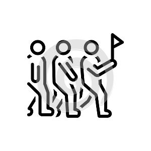 Black line icon for Leadership, sloganeering and group photo