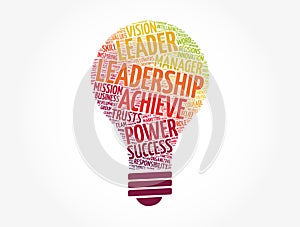 LEADERSHIP light bulb word cloud collage, business concept background