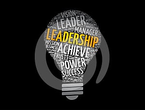 LEADERSHIP light bulb word cloud collage, business concept background