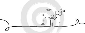 Leadership line icon. Success flag sign. Continuous line with curl. Vector