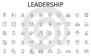 Leadership line icons collection. Kaizen, Continuous improvement, Collaboration, Empowerment, Streamlining