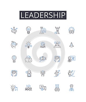 Leadership line icons collection. Management, Authority, Guidance, Command, Direction, Supremacy, Dominion vector and