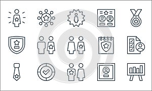 leadership line icons. linear set. quality vector line set such as chart, leader, tie, award, winner, medallion, celebration, co