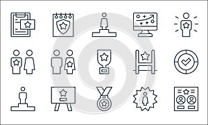 leadership line icons. linear set. quality vector line set such as co leaders, medal, podium, best employee, presentation, leader