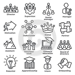 Leadership line icons on white background