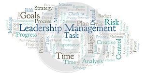 Leadership Management word cloud, made with text only.