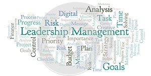 Leadership Management word cloud, made with text only.