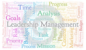 Leadership Management word cloud, made with text only.