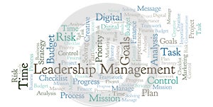 Leadership Management word cloud, made with text only.