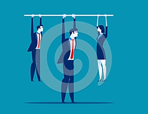 Leadership.  Manager holding bar with hanging staff. Concept business vector illustration