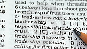 Leadership, pencil pointing word in english vocabulary, ability to guide people