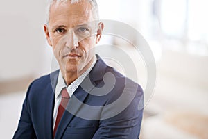 Leadership, portrait and mature businessman, serious ceo or senior manager at government office. Mockup, confidence and