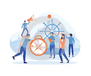 Leadership qualities in a creative team, direction on a successful path, teamwork.