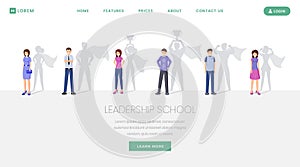 Leadership school landing page vector template. Training, seminars for leaders development website, webpage. Motivated