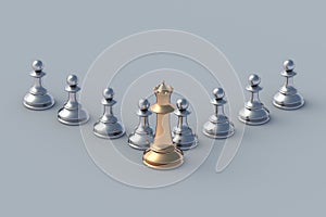 Leadership skill. Golden and silver chess figures. Teamwork and team building