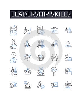 Leadership skills line icons collection. Communication skills, Teamwork skills, Problem-solving skills, Time management