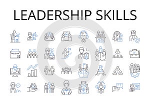 Leadership skills line icons collection. Communication skills, Teamwork skills, Problem-solving skills, Time management