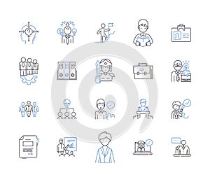 Leadership skills outline icons collection. seperateLeadership, Skills, Persuasion, Assertiveness, Communication