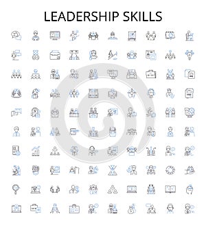 Leadership skills outline icons collection. seperateLeadership, Skills, Persuasion, Assertiveness, Communication